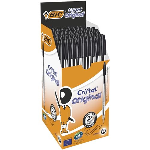 BIC Kugelschreiber Cristal Original, in Schwarz, Strichstärke 0,4 mm, 50er Pack, Ideal für das Büro, das Home Office oder die Schule