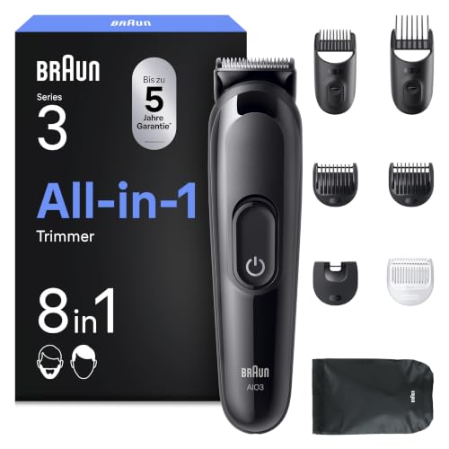 Braun Multigroom All-in-One Series 3, 8-in-1 Trimmer AIO3545, Schwarz - Barttrimmer, Haarschneider, Haarschneidemaschine für Gesicht und Kopf, 14 Längen, 50 Min. Akku