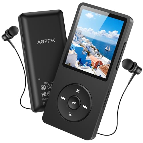 AGPTEK 64GB MP3 Player Bluetooth 5.3, Tragbarer Player mit Lautsprecher, 40 Stunden Akkulaufzeit Musikplayer mit 1,8 Zoll Bildschirm, UKW-Radio, TF-Karte bis zu 128GB, Schwarz