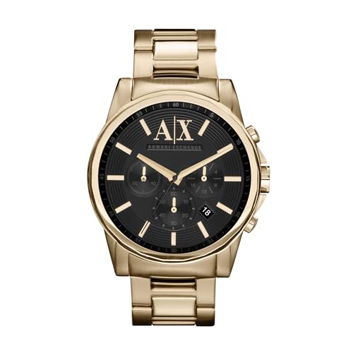 Armani Exchange Uhr für Herren , QuarzChronographenwerk, 45mm GoldEdelstahlgehäuse mit Edelstahlarmband, AX2095