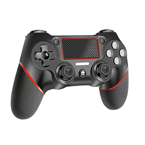 LATEC Controller für PS4, Wireless Controller Gamepad mit Turbo, Doppelter Vibration, 6 Achsen Gyro Sensor, 600 mAh Akku, Touchpad, 3.5mm Audio Jack Rot