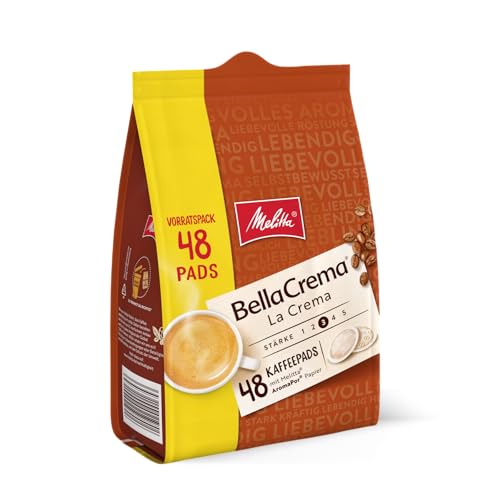Melitta BellaCrema La Crema gemahlener Röstkaffee in Kaffee-Pads 48 Stück, Kaffeepads für Pad-Maschine, mittlere Röstung, geröstet in Deutschland, Stärke 3