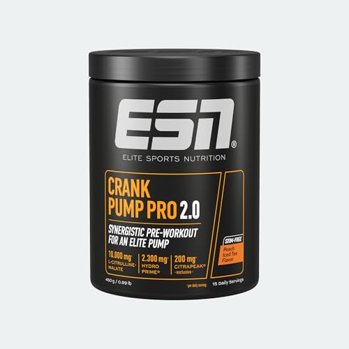 ESN Crank Pump Pro 2.0, Peach Iced Tea, 450 g, Pre Workout Booster - made in Germany