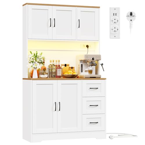 BEWISHOME küchenschrank mit LED Steckdosen küchenbuffet Buffetschrank