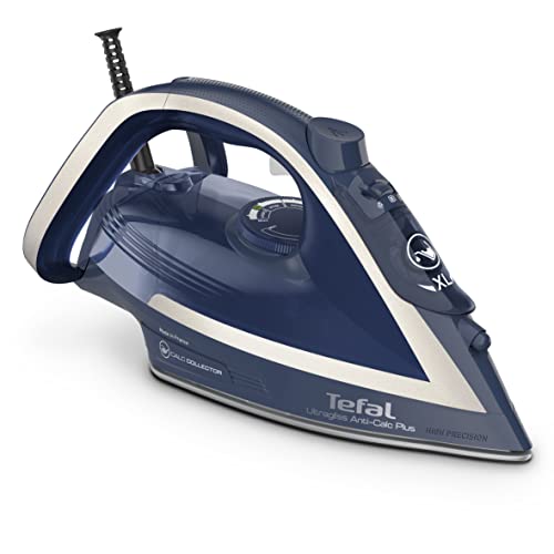 Tefal Ultragliss Anti-Kalk Plus Dampfbügeleisen, 2800 Watt, Dampfstoß: 250 g/Min., 50 g/Min. Dampfabgabe, abnehmbarer Kalk-Kollektor, kratzfeste Bügelsohle, Eco Mode, blau/weiß, FV6830