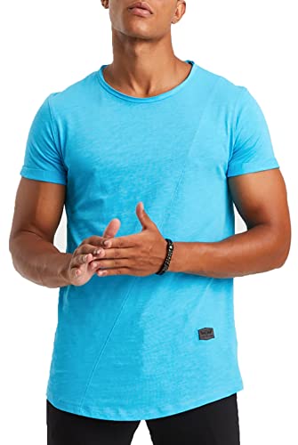 Leif Nelson T-Shirt Herren Sommer Rundhals-Ausschnitt 100% Baumwolle (Blau, Größe M) Herren-T-Shirt Rundkragen, Basic Männer T-Shirt Kurzarm