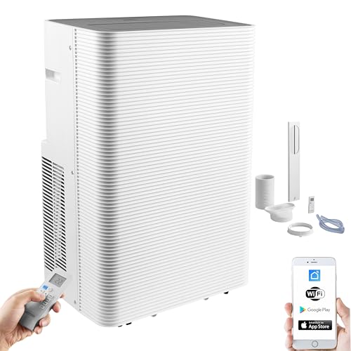 Echos® Mobile Klimaanlage 12.000 BTU mit Abluftschlauch WiFi & Fensterabdichtung Mobiles Klimagerät Leise ≤56dB App/WLAN Steuerung Fernbedienung 24h Timer 3in1 Luftkühler, Luftentfeuchter & Ventilator