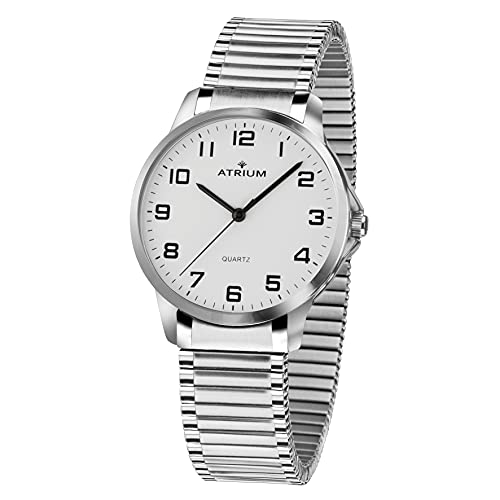 Atrium Damen Herren Armbanduhr sehr deutlich silberfarben Quarz 3 Bar Stahlband Zugband Flexband A36-50