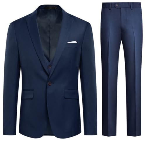 Allthemen Herren Anzug Slim Fit 3 Teilig Herrenanzug Modern Anzüge für Business Hochzeit Marineblau L