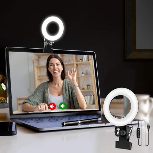 Kangtaixin Ringlicht Laptop PC, 4.6” Streaming Licht Videolicht, 5 Dimmbare Farbe und 5 Helligkeitsstufe, 360°Drehbar Selfie Ring Licht, Videokonferenz Licht für Tiktok, Zoom, YouTube, Live Streaming