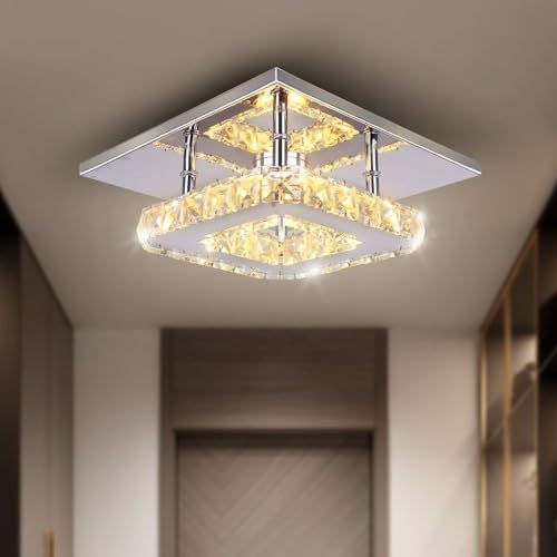 diisunbihuo Kleine geführte Kronleuchter Semi Flush Mount Kristallbeleuchtung Moderne Deckenkristalllampe für Schlafzimmer Esszimmer Flur (Warmes Licht)