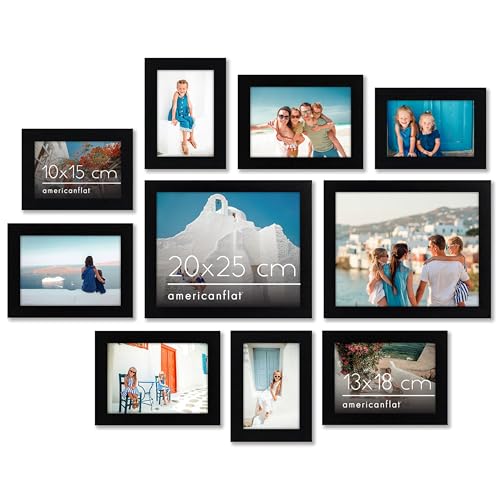 Americanflat 10-teiliges Collage Bilderrahmen Set verschiedene Größen Schwarz - Zwei 20x25, Vier 13x18 & Vier Bilderrahmen 10x15 - Fotorahmen für Mehrere Fotos mit Bruchsicherem Glas
