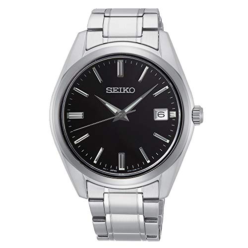 Seiko Herren-Uhr Quarz Edelstahl mit Edelstahlband SUR311P1, Schwarz