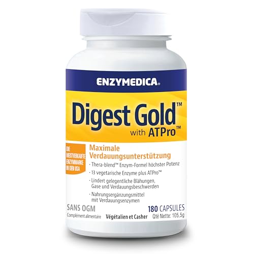 Enzymedica - Digest Gold, schnell wirkende Enzym-Formel, reduziert Gase und Blähungen, verbessert die Nährstoffaufnahme und Energie, glutenfrei, milchfrei, vegetarisch, 180 Kapseln
