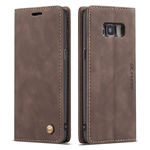 QLTYPRI Hülle für Samsung Galaxy S8 Plus, Vintage Dünne Handyhülle mit Kartenfach Geld Slot Ständer PU Ledertasche TPU Bumper Flip Schutzhülle Kompatibel mit Samsung Galaxy S8 Plus - Kaffee Braun