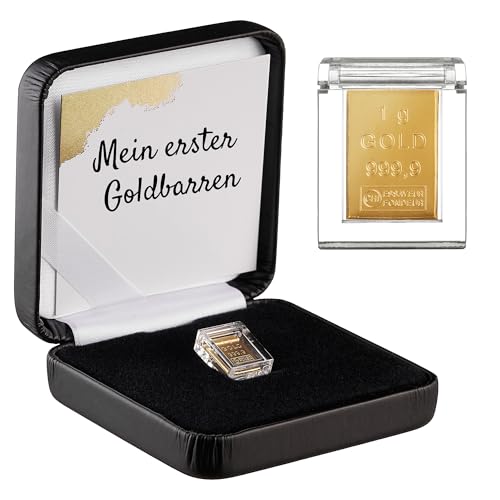Goldgeschenk - Mein erster Goldbarren - Goldbarren 1g in hochwertiger Kapsel inkl. Etui und Grußkarte (Etui schwarz) - Gold als Geschenk zur Taufe oder Geburt