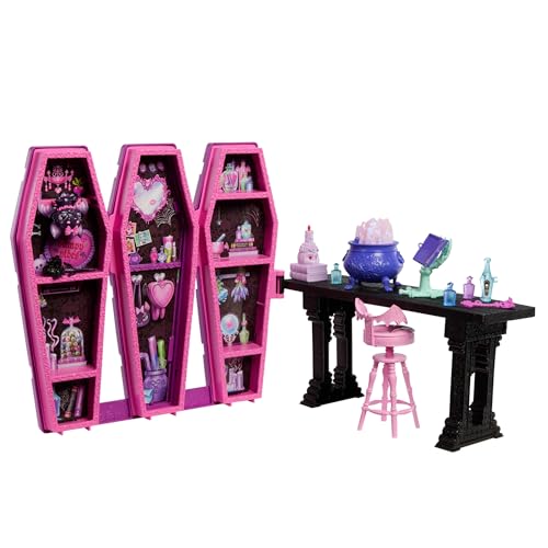 Monster-High-Spielzeug und Accessoires, Secret Potion Room Draculaura-Spielset mit niedlicher Fledermaus Count Fabulous, mehr als 12 Teilen und überraschenden Verwandlungen, JBF15