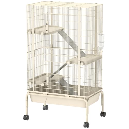 PawHut Freigehege Kleintiergehege mit 3 Rampen 69 x 44 x 120 cm Beige