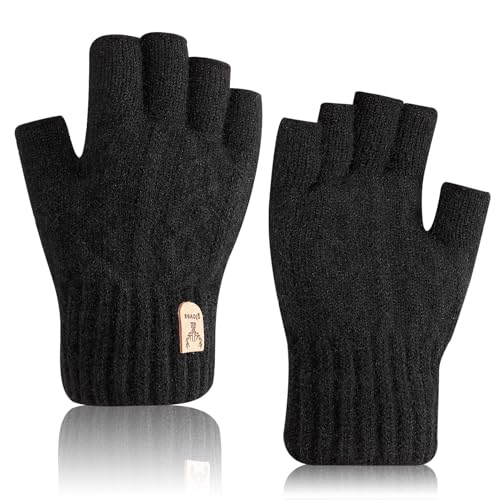 Utensilsto Fingerlose Handschuhe Winter Gestrickte Handschuhe Warm Gefütterte Winterhandschuhe für Arbeit Wandern Camping Laufen Radfahren Outdoor für Damen und Herren (Schwarz)