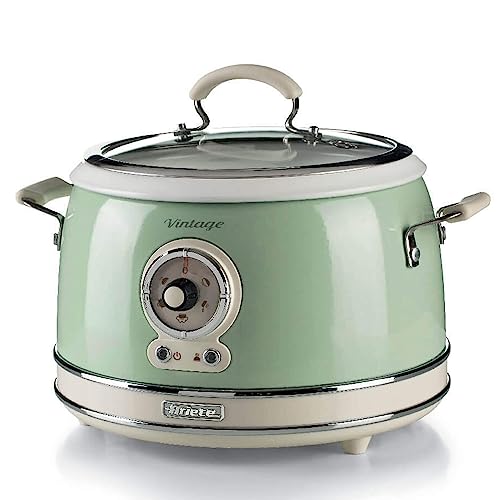 Ariete 2904, Rice Cooker, Reiskocher Slow Cooker, Dampfgarer, Vintage-Linie, 3,5 l, antihaftbeschichtete Keramikbeschichtung, 650 W, grün