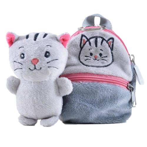 Kögler 75784 - Friends2Go, Plüsch Katze Mai im Plüsch-Rucksack, ca. 12,5 cm groß, niedliches Plüschtier im praktischen Rucksack, Grau