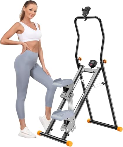 RYGEO Stepper für Zuhause 3-stufiger Widerstand, Faltbarer Cardio Climber für Ausdauertraining und Bauchtrainer, mit verstellbaren Lenkern & Handyhalter für Home-Büro-Fitness