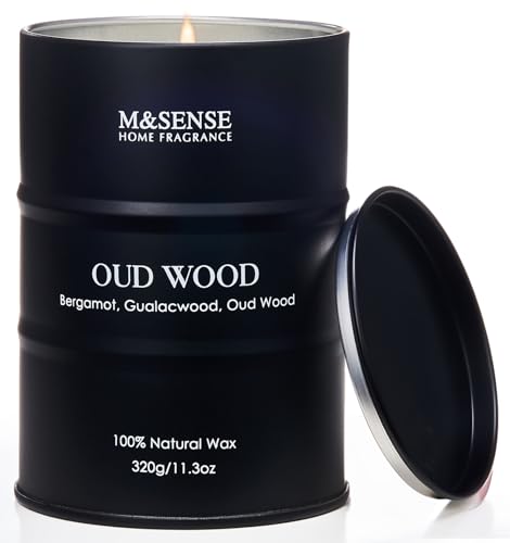 M&SENSE Oud Holz Duftkerze mit natürlichem Sojawachs, 320g, langanhaltende Brenndauer bis zu 70 Stunden, dekorative Sojakerze für Heim und Wohnzimmer,Geschenk für Männer und Frauen