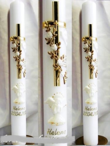kerzenzauber-lusine VT-158 Taufkerze, Kommunionkerze, Junge, Mädchen, 400/40 mm, inklusive Zubehör zur Selbstbeschriftung
