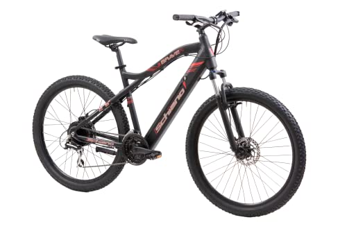 F.lli Schiano Braver, E Bike Mountainbike, 27.5 Zoll, 36V 11.6Ah Abnehmbarer Akku, Motor 250W 50Nm, MTB Ebike für Herren und Damen, Schwarz-Rot