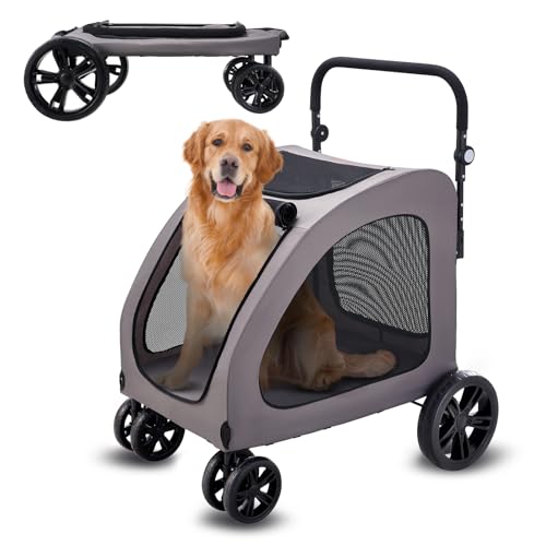 VEVOR Hundebuggy 79x91x113 cm, Hundewagen 4 Räder mit Bremsen, Hundetrolley, Hundetrolley bis 73 kg Tragkraft, atmungsaktive Netzfenster, einstellbare Höhe, 600D Oxford-Gewebe, für Hunde, Haustiere