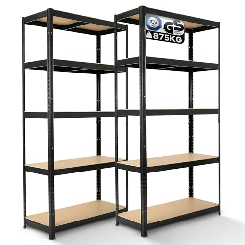 Arebos Schwerlastregal 2er Set | 180x90x40 cm | 875kg Tragkraft | 5 MDF-Platten | Einfache Montage durch Stecksystem Regal Lagerregal Kellerregal Steckregal Werkstattregal | Anthrazit