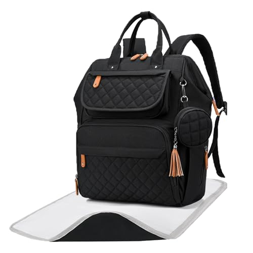 VKFOFEG Wickeltasche Groß Rucksack Baby Wickelrucksäcke Wickelrucksack mit Tragbarer Wickelunterlage, Babytasche Multifunktional, Diaper Bag für Mama und Papa (Schwarz)
