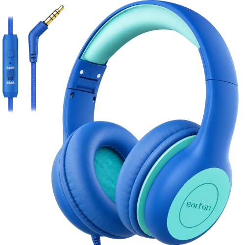 EarFun Kinder Kopfhörer mit 3,5 mm Kabel, Lautstärkebegrenzung, Blau-grün