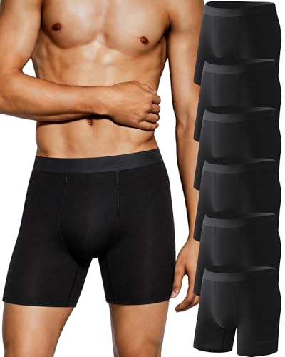 FINETOO Boxershorts Herren Baumwolle Lang Unterhosen Männer kein Wolf Laufen Unterwäsche Herren Ohne Kratzenden Zettel Retroshorts Boxer mit Elastischem Bund für Alltag und Sport Underwear Men 6 Pack