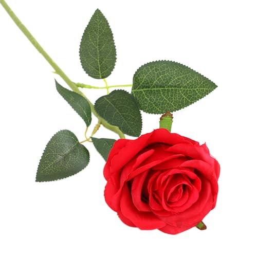 DHSBGWSX 1 Rote Rose, Künstliche Rosenblüte, Künstliche Rose Mit Stiel, Künstliche Pflanze, Tischdekoration, Hochzeit, Zuhause, Büro, Gartendekoration