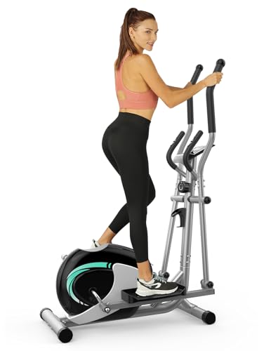 THERUN Crosstrainer für Zuhause, Extrem leiser Ellipsentrainer, kompakter Crosstrainer mit 16 Widerstandsstufen, 6 kg Schwungrad, Pulssensor, LCD-Monitor und Telefonhalter (Schwarz)