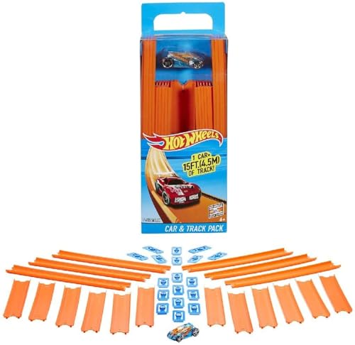 Hot Wheels Bahn Track Builder, Trackteile & Verbindungsstücke (36 Teile) für Autorennbahnen der Hot Wheels Autos, inkl. 1 Spielzeugauto, Auto Spielzeug, Spielzeug ab 4 Jahre, BHT77