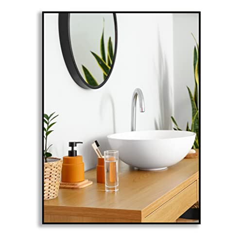 Ramix Wandspiegel im pulverbeschichtetem Aluminiumrahmen Schwarz Loft Rechteckiger Rund Wohnzimmer Schlafzimmer Badezimmer Ankleidezimmer Flur (Schwarz, K1-60x40cm)