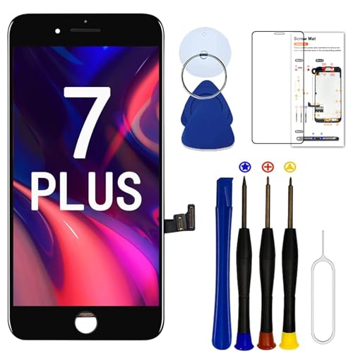 Dinow für iPhone 7 Plus Display Ersatz (Schwarz) 5.5 Zoll Touch Screen iPhone 7 Plus Display Digitizer Frame Assembly mit 3D Touch + Tool Kit + Display Schutzfolien,Modell:A1661, A1784, A1785