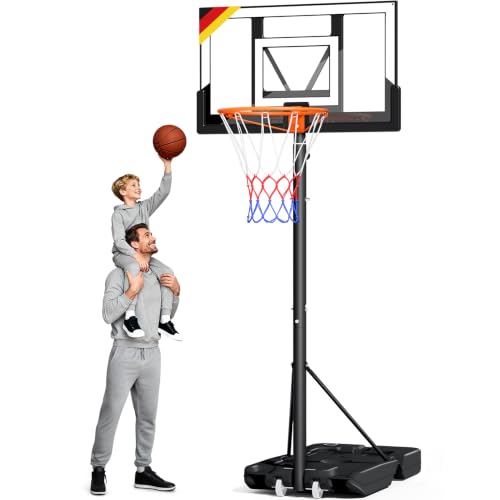 Basketballkorb Outdoor,Basketball Korb 100-305cm Höhenverstellbar,Basketballkörbe mit Ständer, Bruchsichere Rückwand, 2 Wetterfest Netz,für Kinder