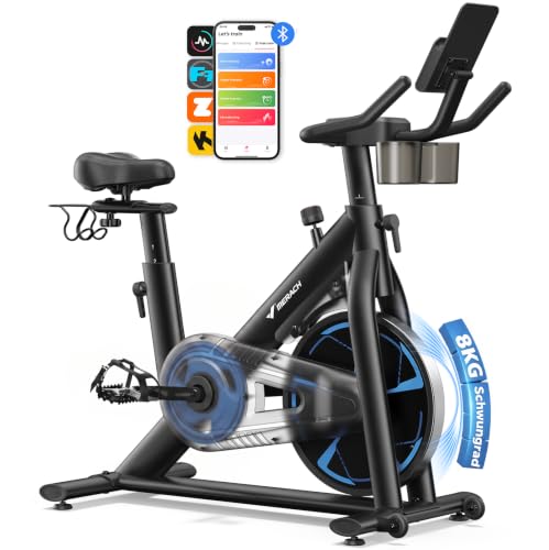MERACH Heimtrainer Fahrrad mit Magnetischem Widerstand, Leises Hometrainer Fahrrad mit Verbesserter Stoßdämpfender Luftkissensattel, Eigener App, Stabiler H-Rahmen für besseren Halt, Bis 150KG