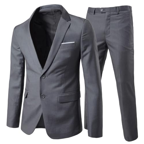 Allthemen Anzug Herren Anzug 2 Teilig Slim Fit Herrenanzug Hochzeit Anzüge Herren Modern Sakko für Business Dunkelgrau(2 Knöpfe) L