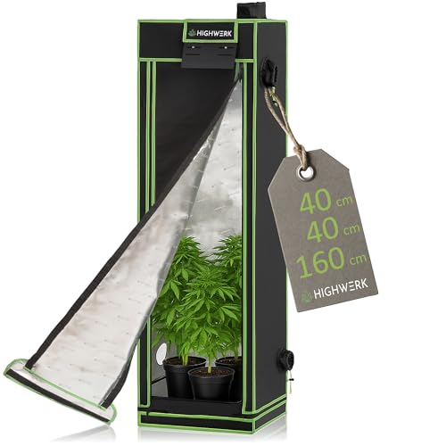 HIGHWERK Growzelt 40 x 40 x 160 cm | Indoor Grow Tent für Pflanzenzucht | schwarz grün | Growbox, Homegrow, Growschrank | Zuchtzelt, Pflanzenzelt, Anzuchtzelt, Gewächshaus, Indoor Garden