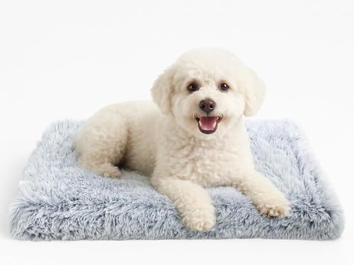DONWEI Hundebett Flauschig, Orthopädisches Hundebett, Hundekissen Waschbar, Langem Plüsch Hundematte mit Abnehmbarer Deckel, rutschfest Hundematratze für Kiste, 50x40x5CM, Hellgrau