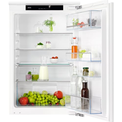 AEG Einbau-Kühlschrank 88cm ohne Gefrierfach, Serie 5000 OptiSpace: 2x vielfach verstellbare & 1x teilbare Glasablage, großer Kühlraum (137L), LCD-Display, Schnell-Kühlen-Funktion, Festtür, TSK5O88WDF