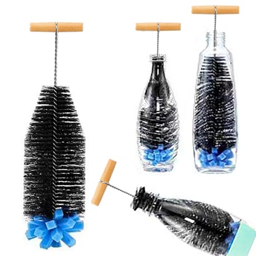 33 cm Flaschenbürste Kompatibel mit Sodawasser Glasflaschen und Kunststoffflaschen, Sodawasser Bürste, Sodastream Reinigungsbürste, Sie hat Harte Borsten und Einen Weichen Schwamm