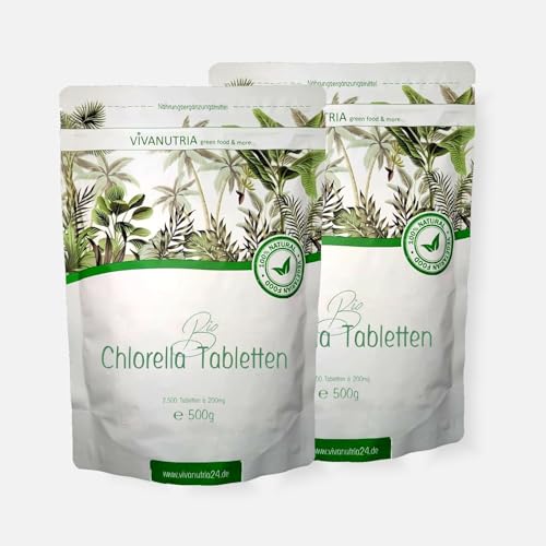 VivaNutria Bio Chlorella Tabletten 1000g | 5000 Presslinge | 100% reine Bio Algen-Tabletten ohne Zusätze | 6-Monats-Packung | hochdosiert | biozertifiziert | Zip-Beutel | vegan