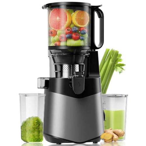 Canoly Entsafter, 400W Slow Juicer, Saftpresse mit 140mm Großer Fütterungsrutsche für Ganze Gemüse und Obst, 2L Füllvolumen, Kaltpresse Hohe Saftausbeute, Leicht zu reinigen, BPA-Frei, Deep Grey