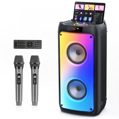 JYX Karaoke Maschine, Karaoke Anlage Mit 2 Mikrofonen, Tragbarer Bluetooth Lautsprecher Mit RGB Licht, Karaoke Box Karaoke Set, PA System Für Erwachsene, Party Box, Unterstützt TF/USB, AUX, FM, TWS