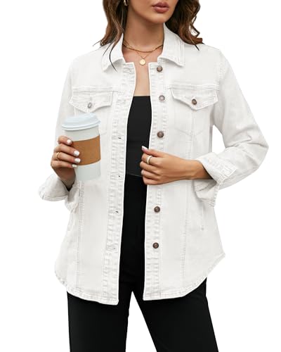 Vetinee Weiße Jeansjacke Weiße Jeansjacke Damen Off Weiß Größe X-Large Passt EU Größe 46 bis EU Größe 48